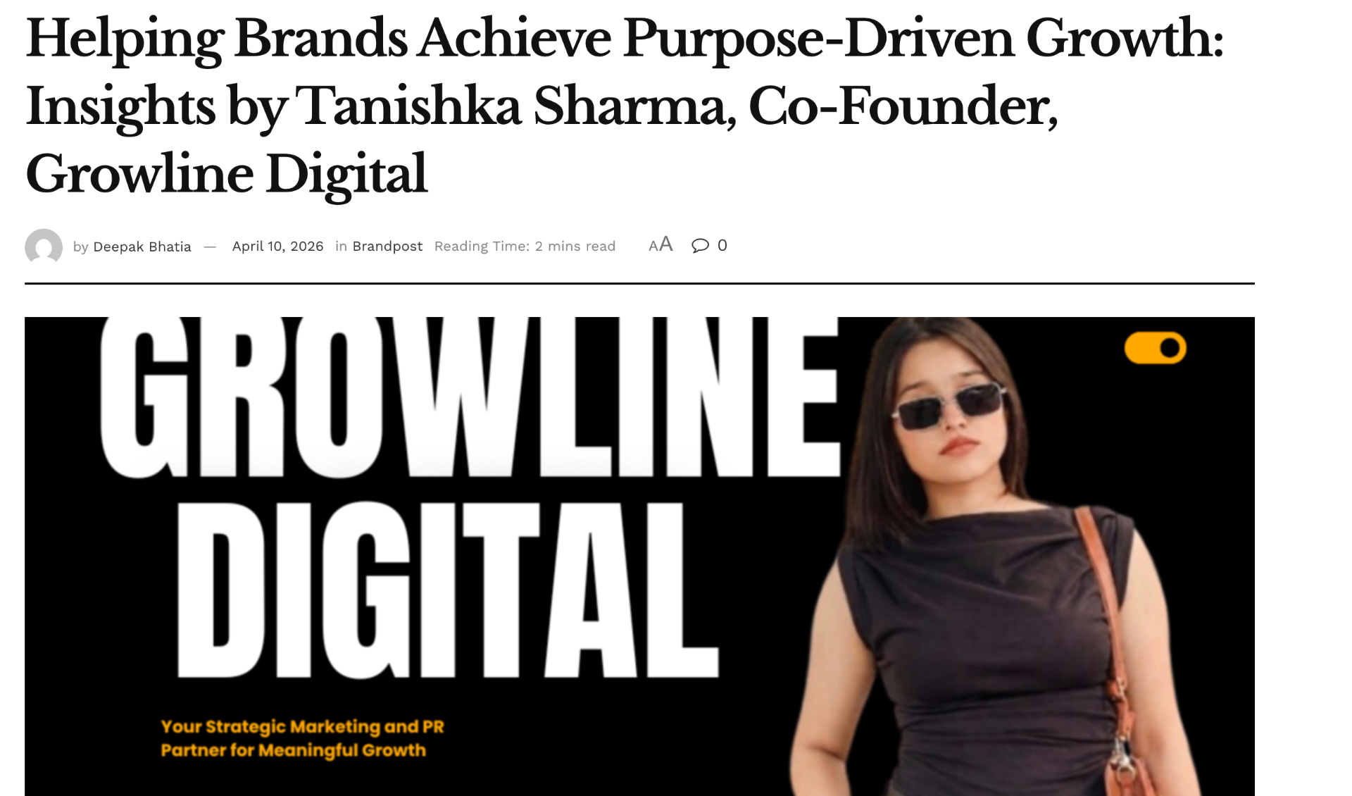 Helping Brands Achieve Purpose-Driven Growth — Tanishka Sharma, Growline Digital
