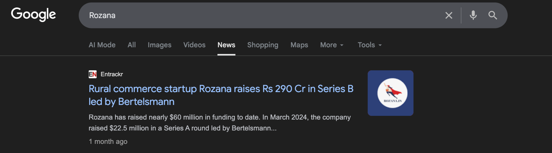 Entrackr article featuring Rozana